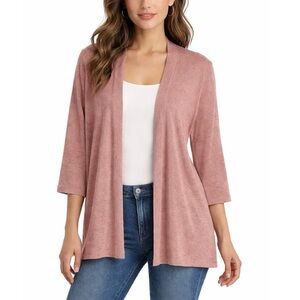 Eileen Fisher Dusty Pink Organic Linen Open Front Short Cardigan Sz M